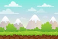 Landscape with grass and mountains. Background for UI game. Background with separated layers for game Royalty Free Stock Photo